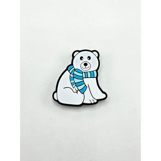 Polar Bear with Blue Stripe Scarf Silicone Focal Beads