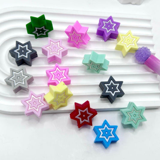 25MM Colorful Six-Pointed Stars Silicone Focal Beads, Random Mix