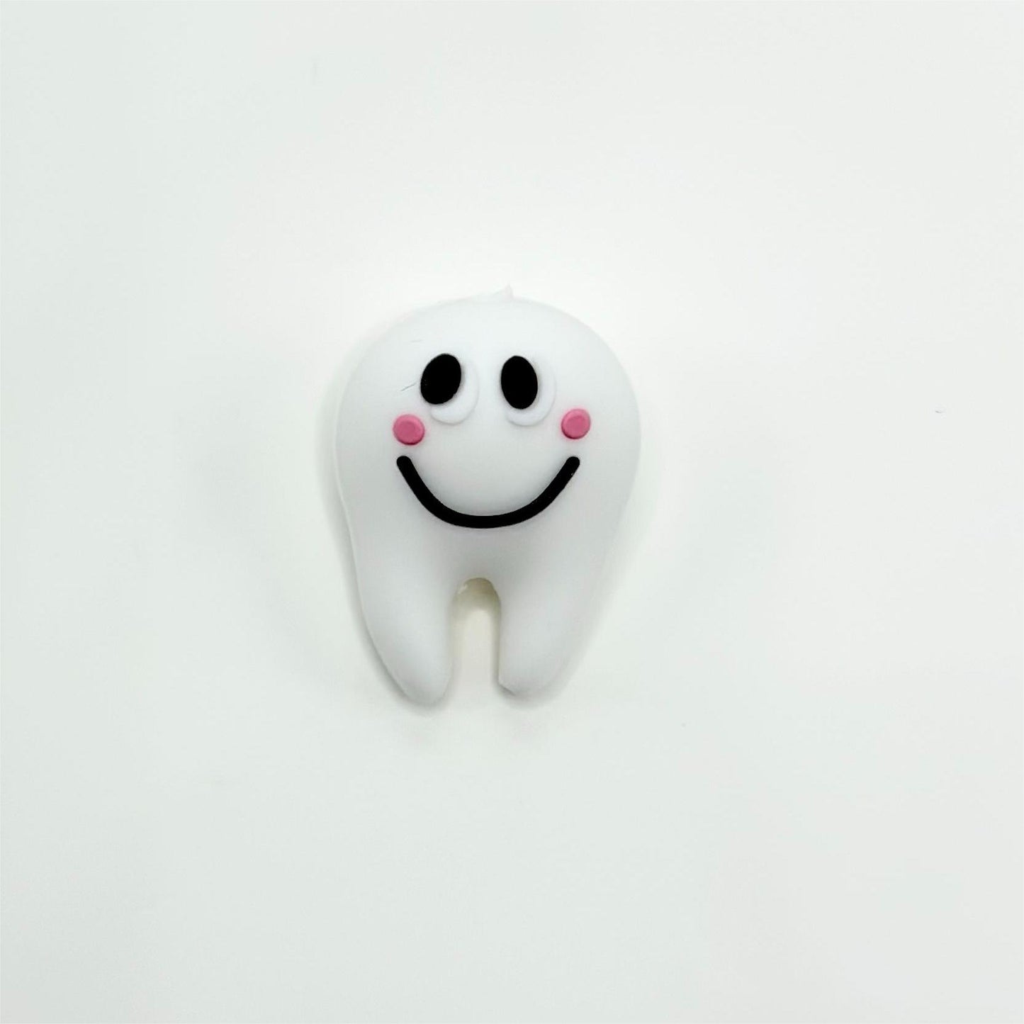 Tooth Bead, White Tooth Shape with a Smile on Face, Dentist Theme 3D Silicone Focal Beads