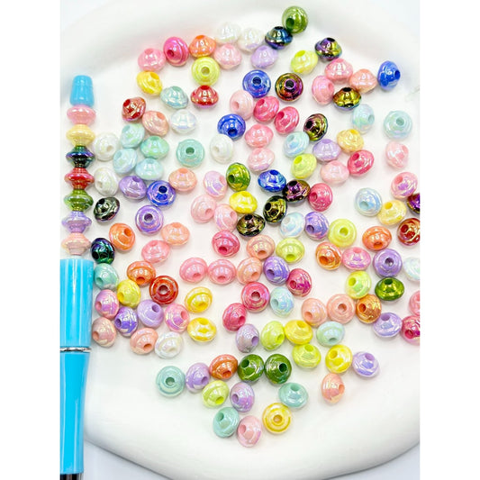 Small UV Coating Flying Saucer UFO Acrylic Beads, Random Mix, 10MM