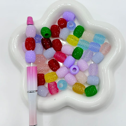 Translucent Multi-Color Barrel Cylinder Shape Acrylic Beads with Big Hole, Random Mix, 15*12MM