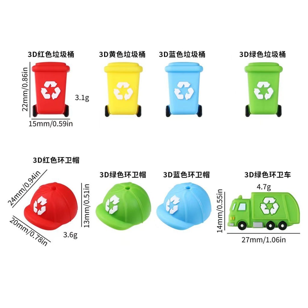 3D Garbage Trash Waste Can Bin Sanitation Hat Sanitation Garbage Vehicle Truck Silicone Focal Beads