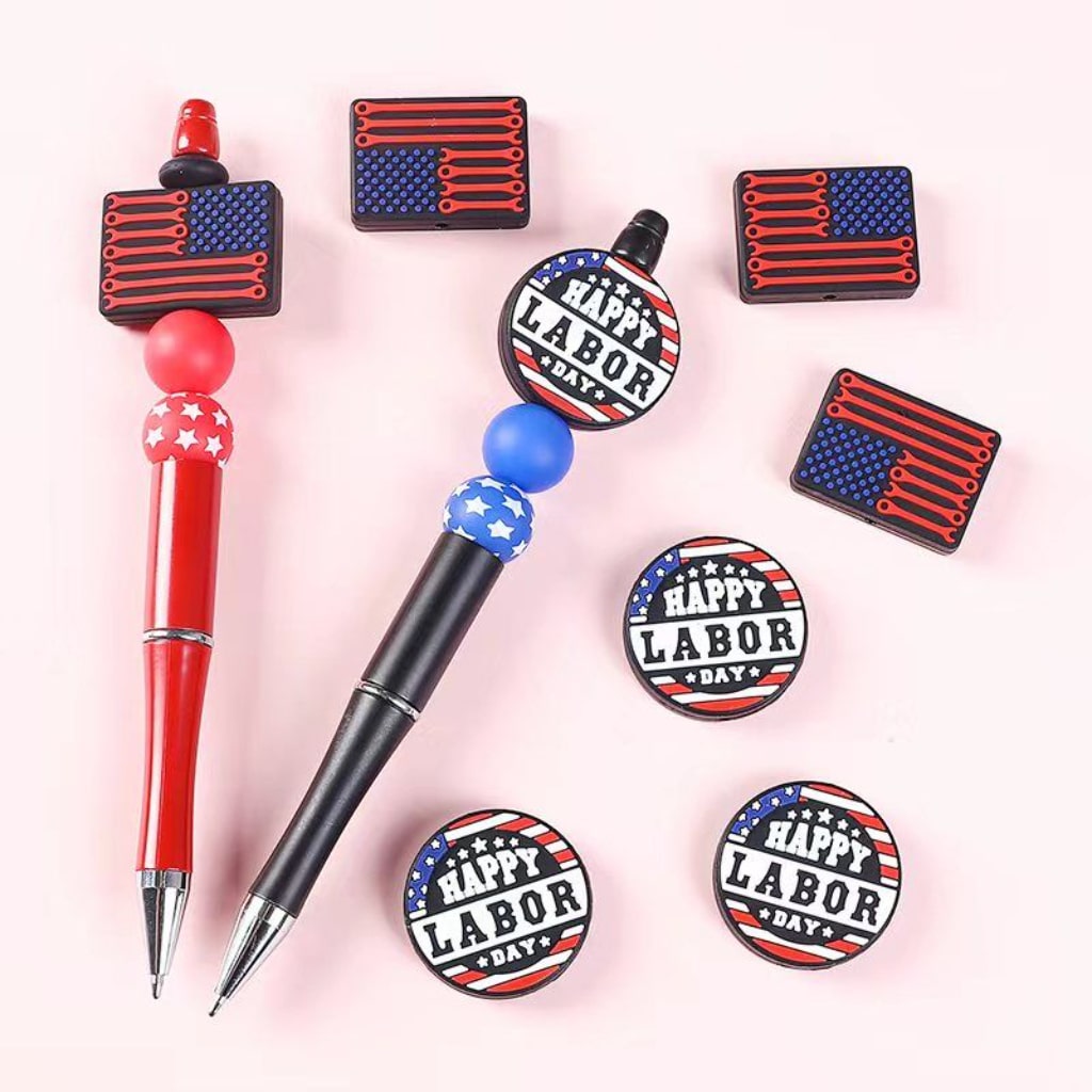 Happy Labor Day USA American Flag May 1st Silicone Focal Beads