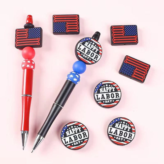 Happy Labor Day USA American Flag May 1st Silicone Focal Beads