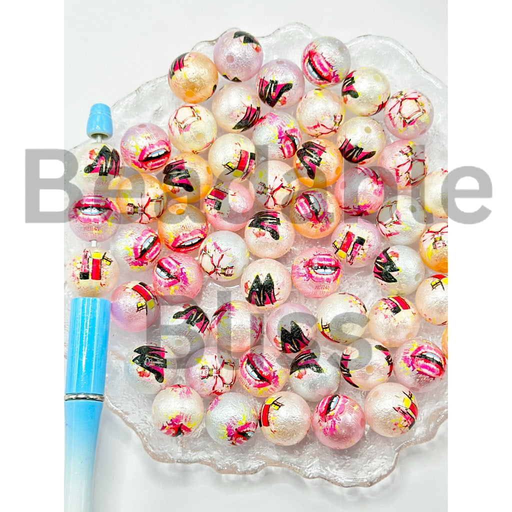 Cosmetics Make Up Beautiful Lady Girl Woman Round Acrylic Beads, Random Mix, 16MM