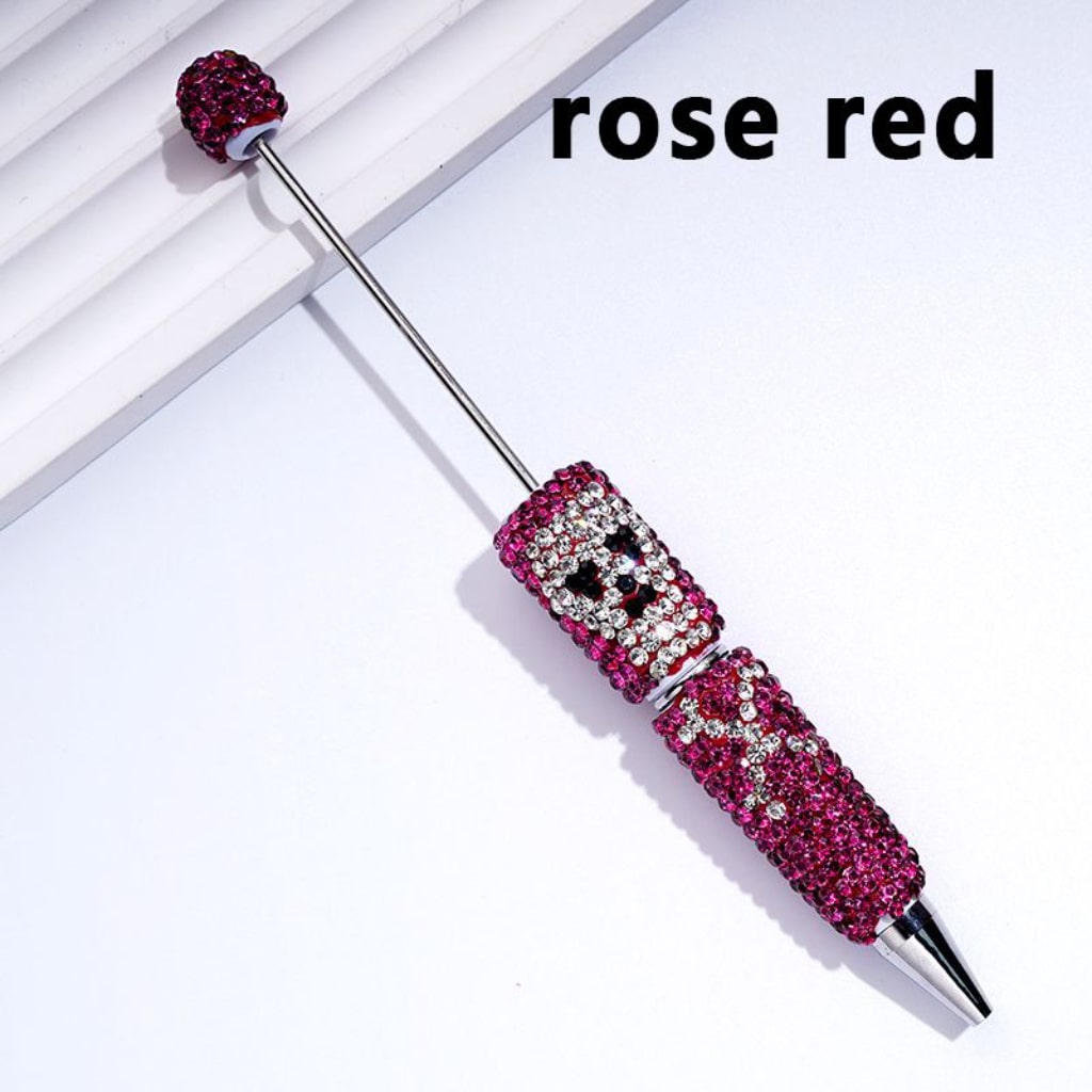 Horror Skeleton Skull Head Design Beadable Clay Pens with Colorful Rhinestones Covered the Entire Pen