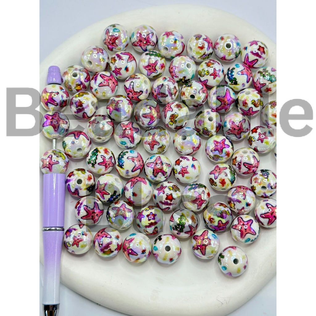 Sea Marine Animals Jellyfish Turtle Star Fish Whale Squid Round Acrylic Beads, 16MM