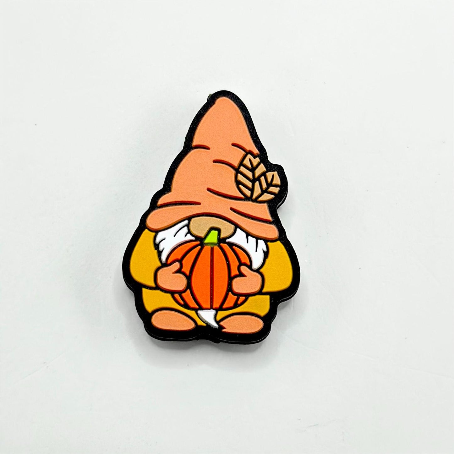 Gnome Dwarf Holds a Pumpkin Silicone Focal Beads