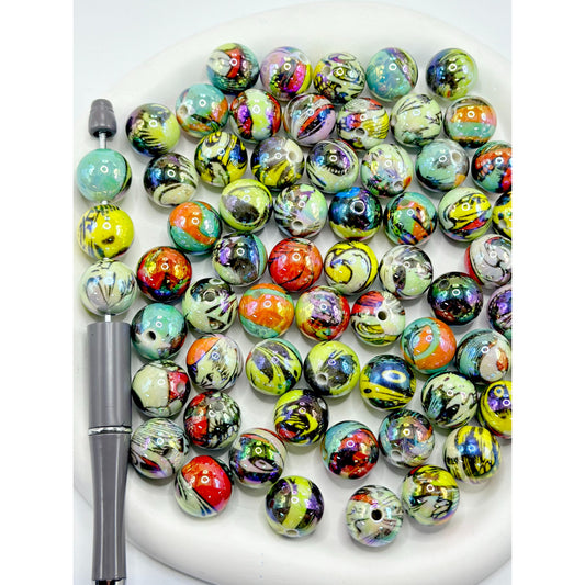 Colorful Abstract Design Acrylic Beads, Random Mix, 16MM