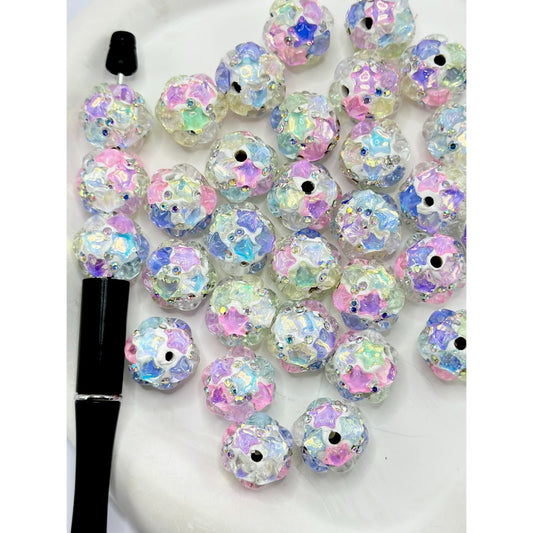 Multicolor Stars AB Rhinestone White Round Clay Beads, Random Mix, 20MM