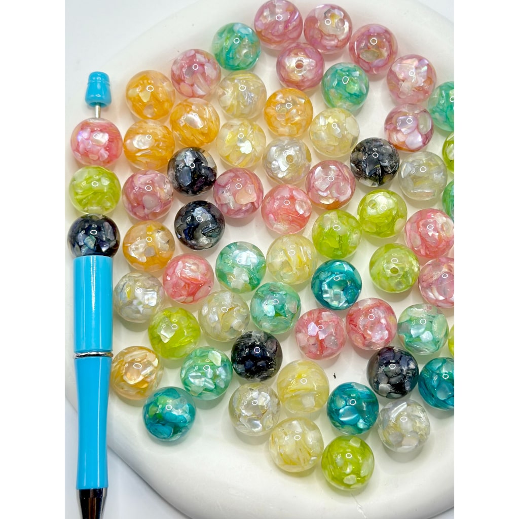 Acrylic Resin Beads, Mix of Resin and  Acrylic Beads, Seashell Design, Round, 16mm