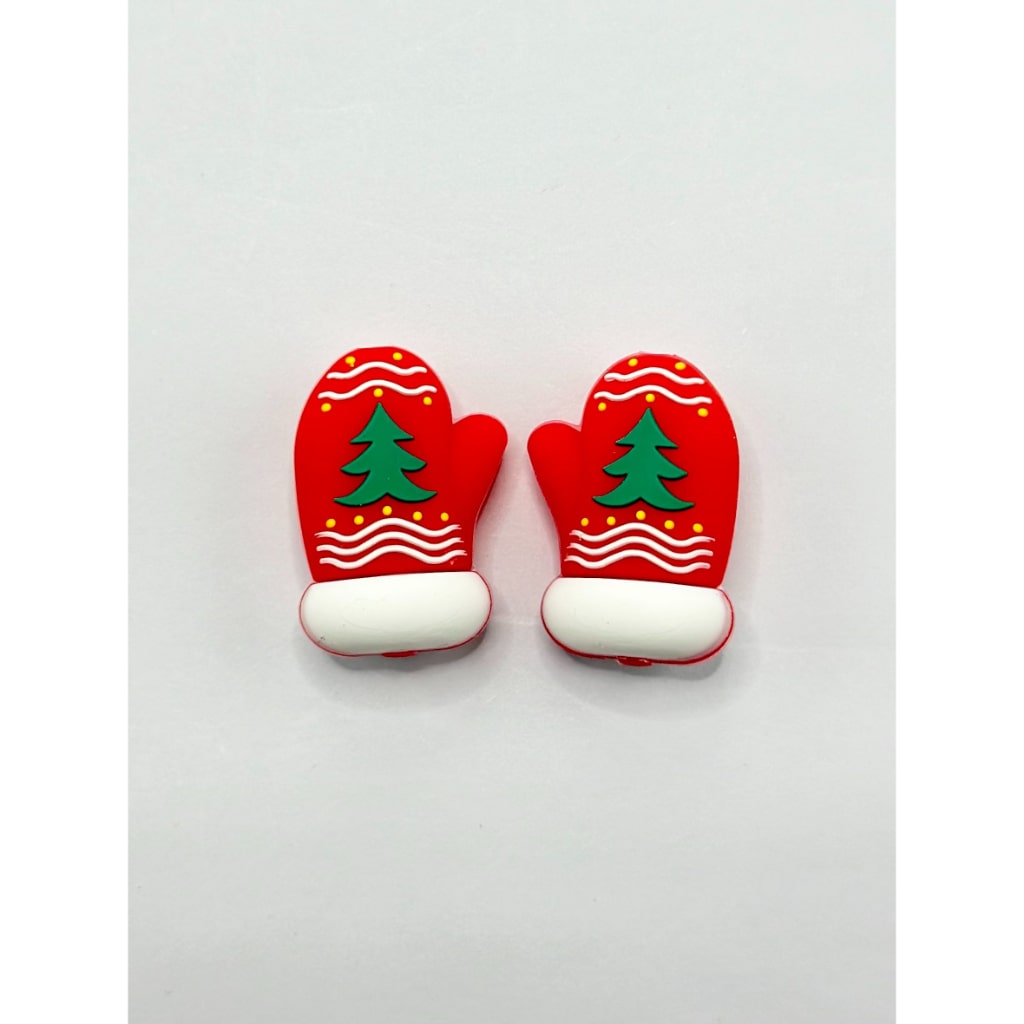 3D Cute Red Christmas Gloves Silicone Focal Beads