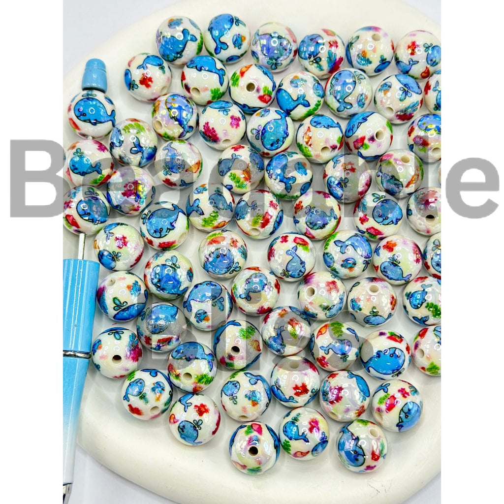 Sea Marine Animals Jellyfish Turtle Star Fish Whale Squid Round Acrylic Beads, 16MM