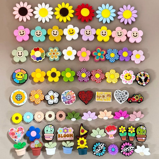 Flowers Series Silicone Focal Beads, Random Mix