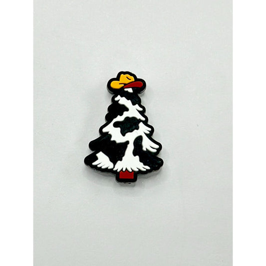 Black & White Cow Print Christmas Tree with Cowboy Hat Silicone Focal Beads