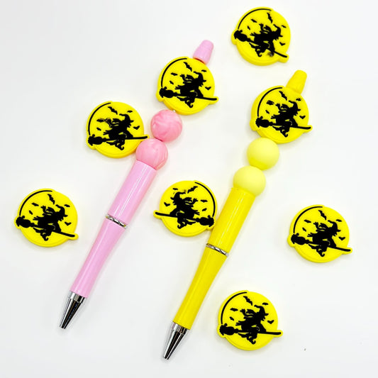 Witch Rides a Broom Bats Halloween Silicone Focal Beads