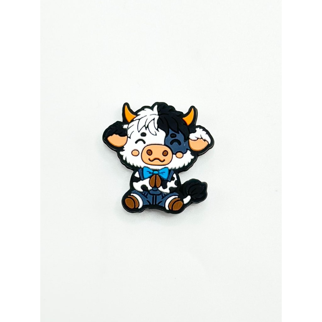 Little Cute Cow with Blue Bowknot Silicone Focal Beads