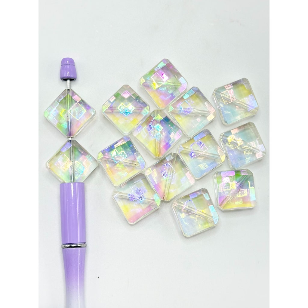 DIY Shiny Clear AB Color Square Base Acrylic Beads, Random Mix, 19*19MM