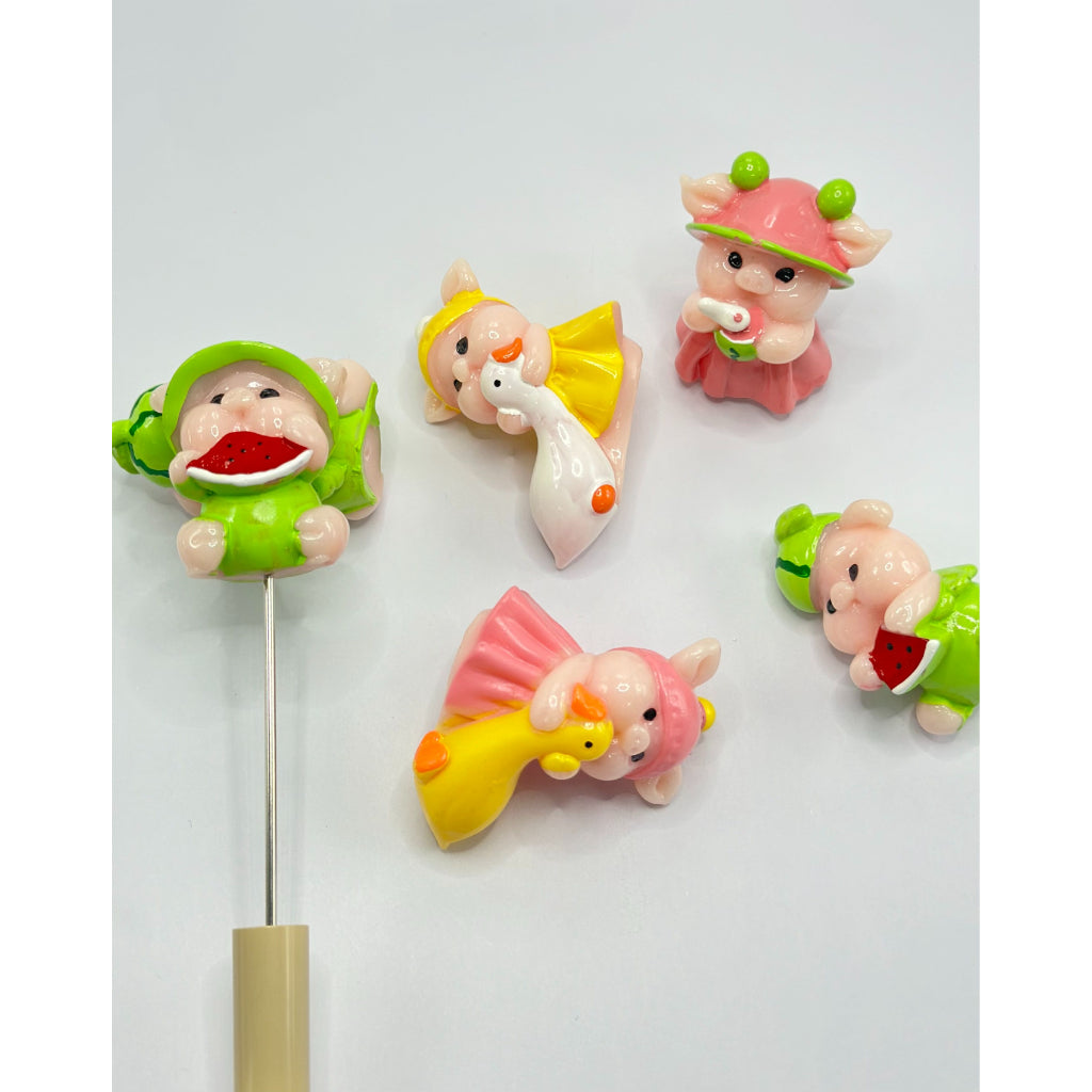 Little Cute Piggie Pen Toppers (With Hole), Random Mix, 43MM by 20MM