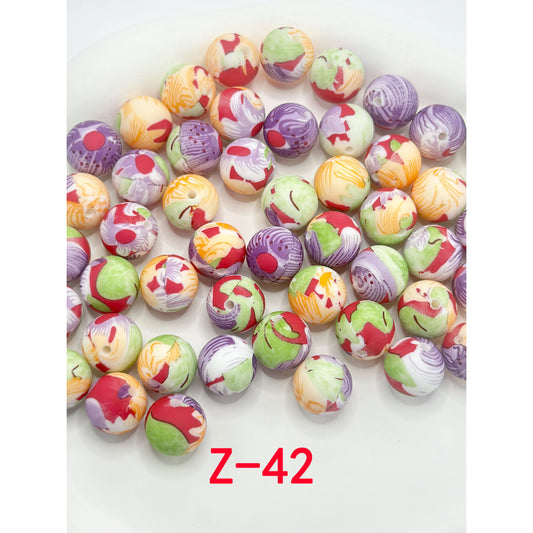 Four Different Colors Patterns Stripes Round Printed Silicone Beads 15mm, Number Z-42