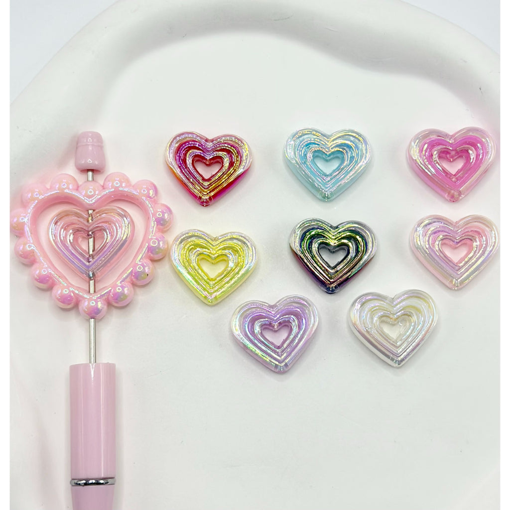 Translucent UV Coating Hollow Heart Shape Acrylic Beads, Random Mix, 23MM by 19MM