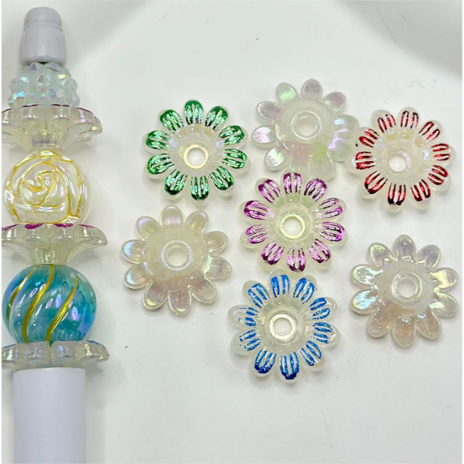 Small Various Colors Flowers with Ten Petals and Various Colors Paint Acrylic Beads, Random Mix Color, 20MM, Please Read Description