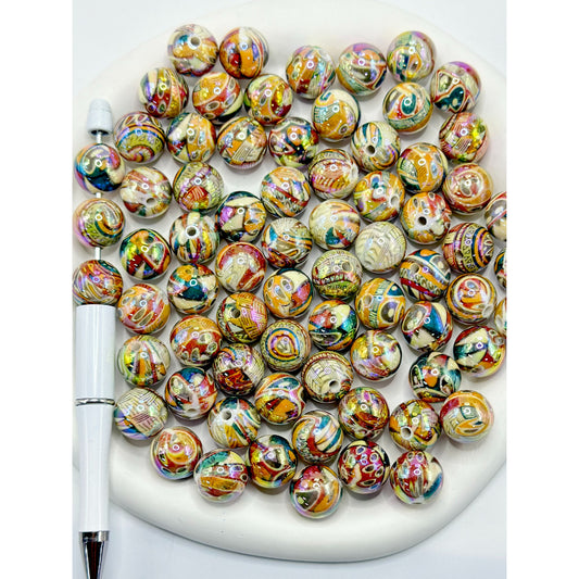 Abstract Art Design Acrylic Beads, Random Mix, 16MM