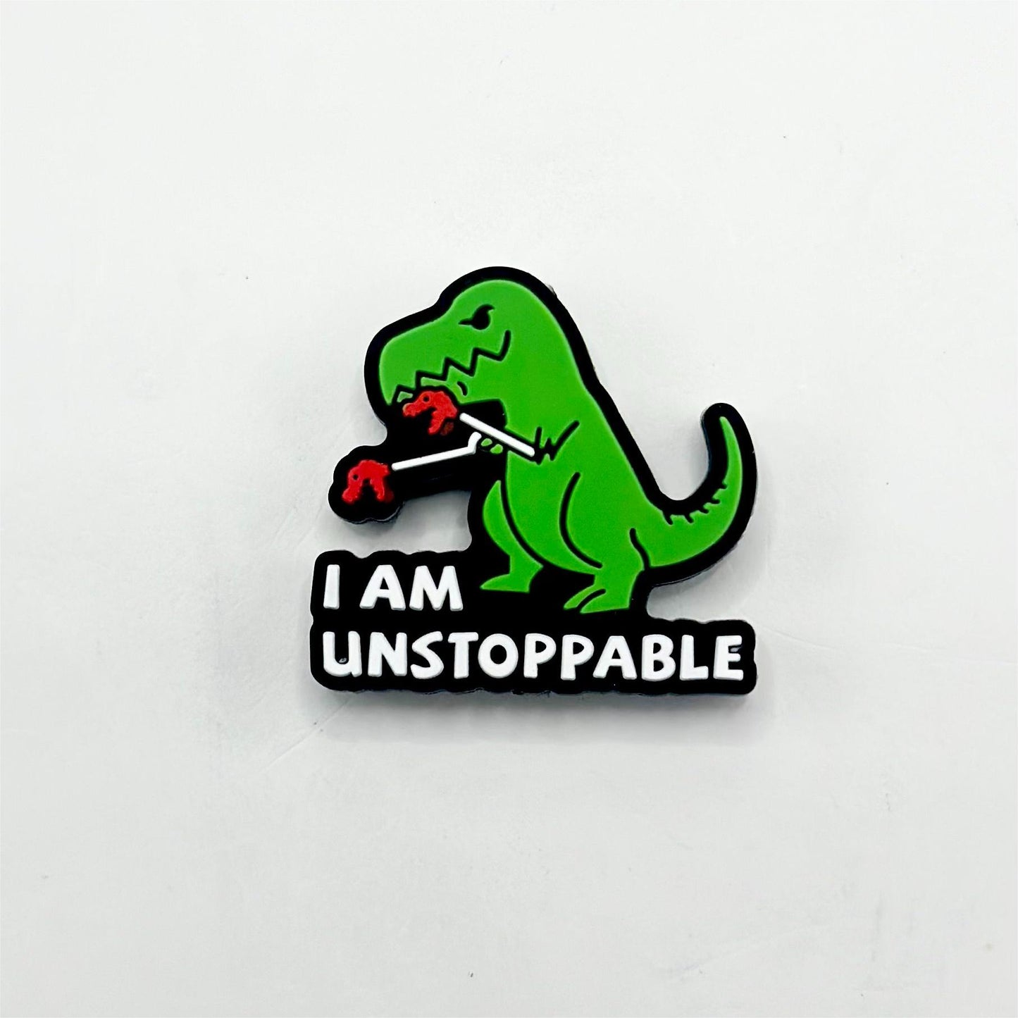 Green Dinosaur Little Red Dinosaur Head I am Unstoppable Silicone Focal Beads