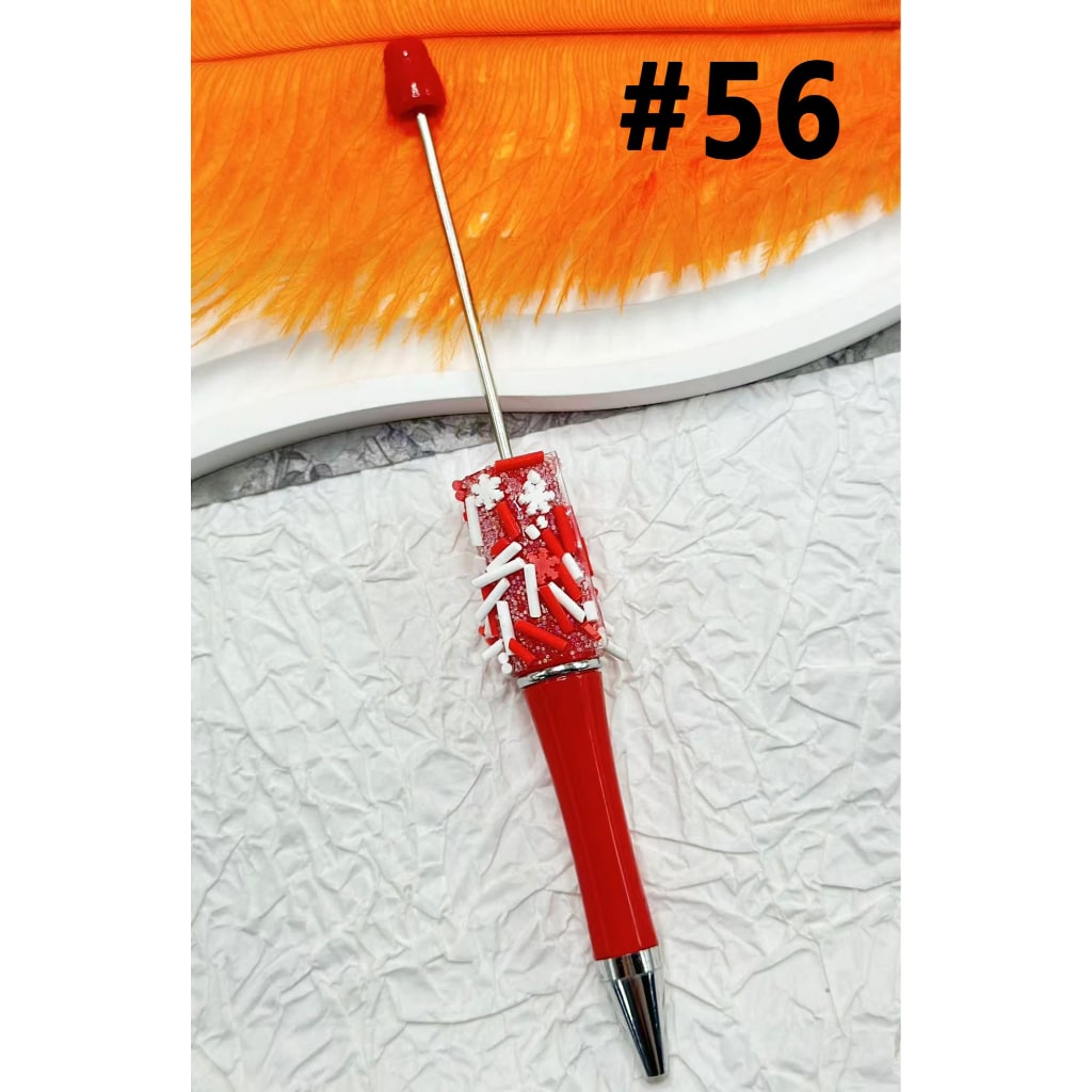 Christmas Red Green Color Beadable Pen with Ornaments Snow Flakes Bells Candy Christmas Trees Snowman