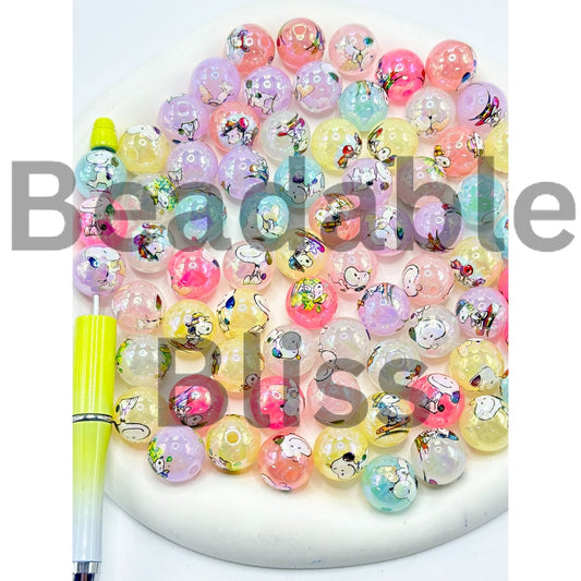 Candy Colored Puppy Round Peanut Acrylic Beads, 16mm