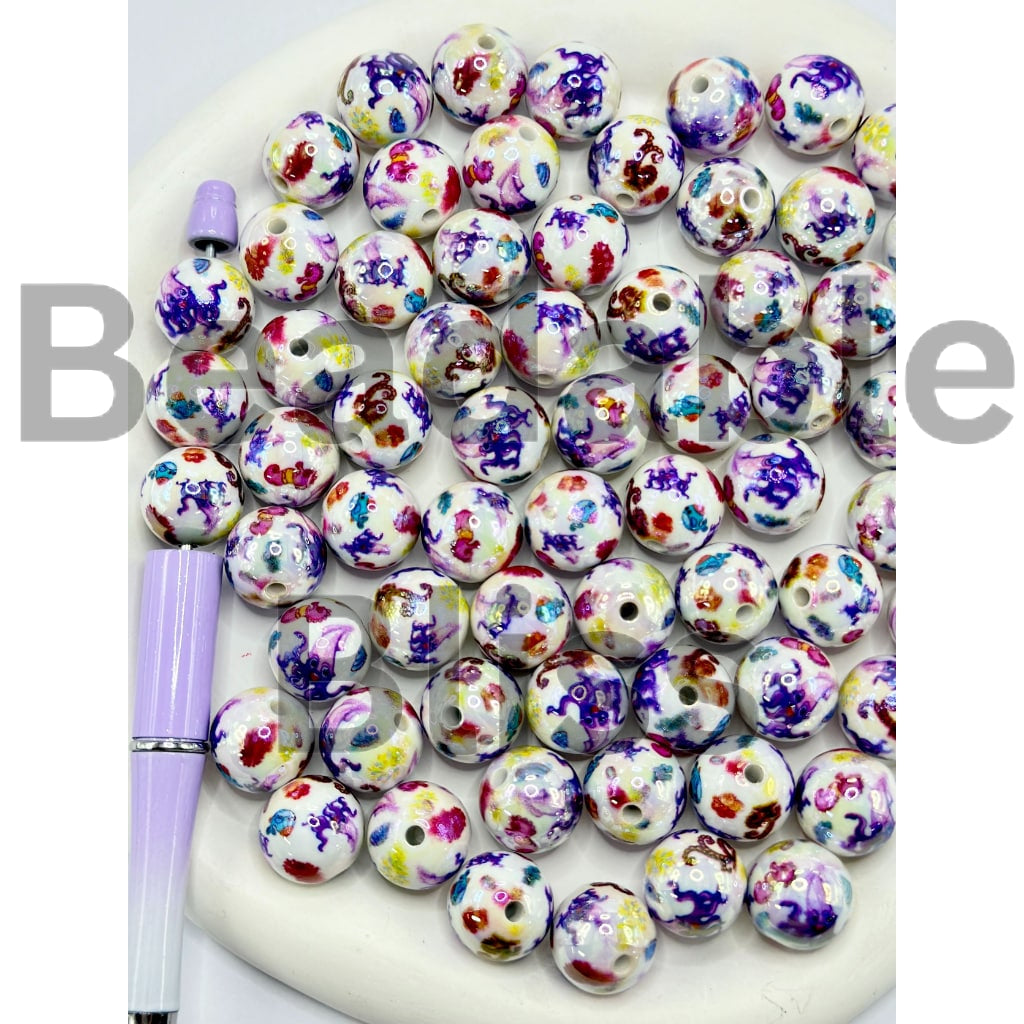 Sea Marine Animals Jellyfish Turtle Star Fish Whale Squid Round Acrylic Beads, 16MM