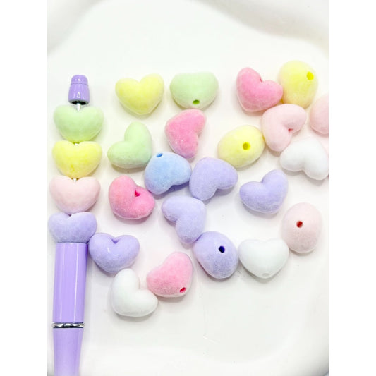 Flocked Heart Acrylic Beads, Random Mix, 14*18MM