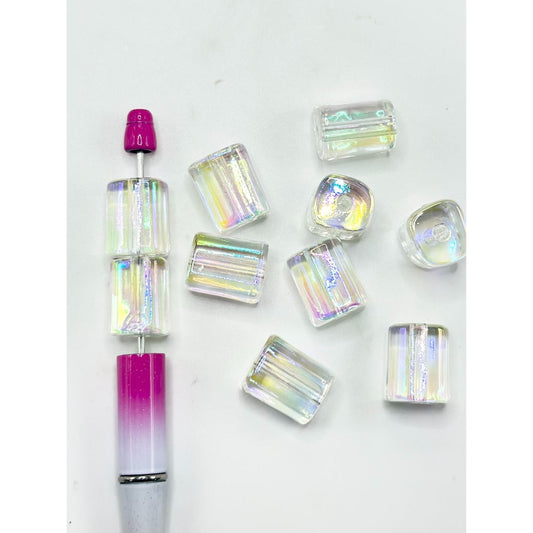 DIY Shiny Clear AB Color Irregular Cylinder Shape Base Acrylic Beads, 19MM