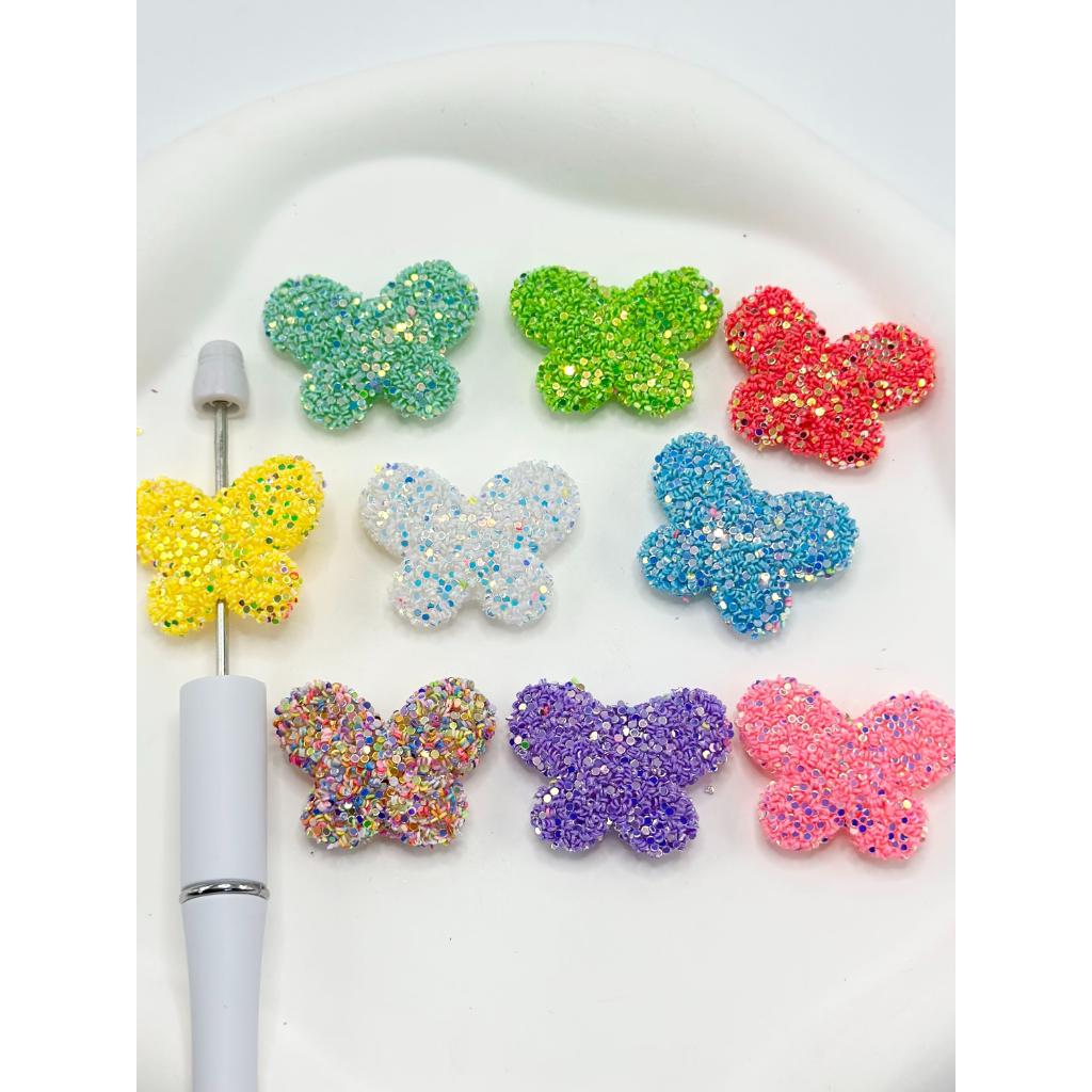 Acrylic Sugar Beads Butterfly Shape in Sparkling Solid Color Flakes, 24MM by 30MM, Random Mix