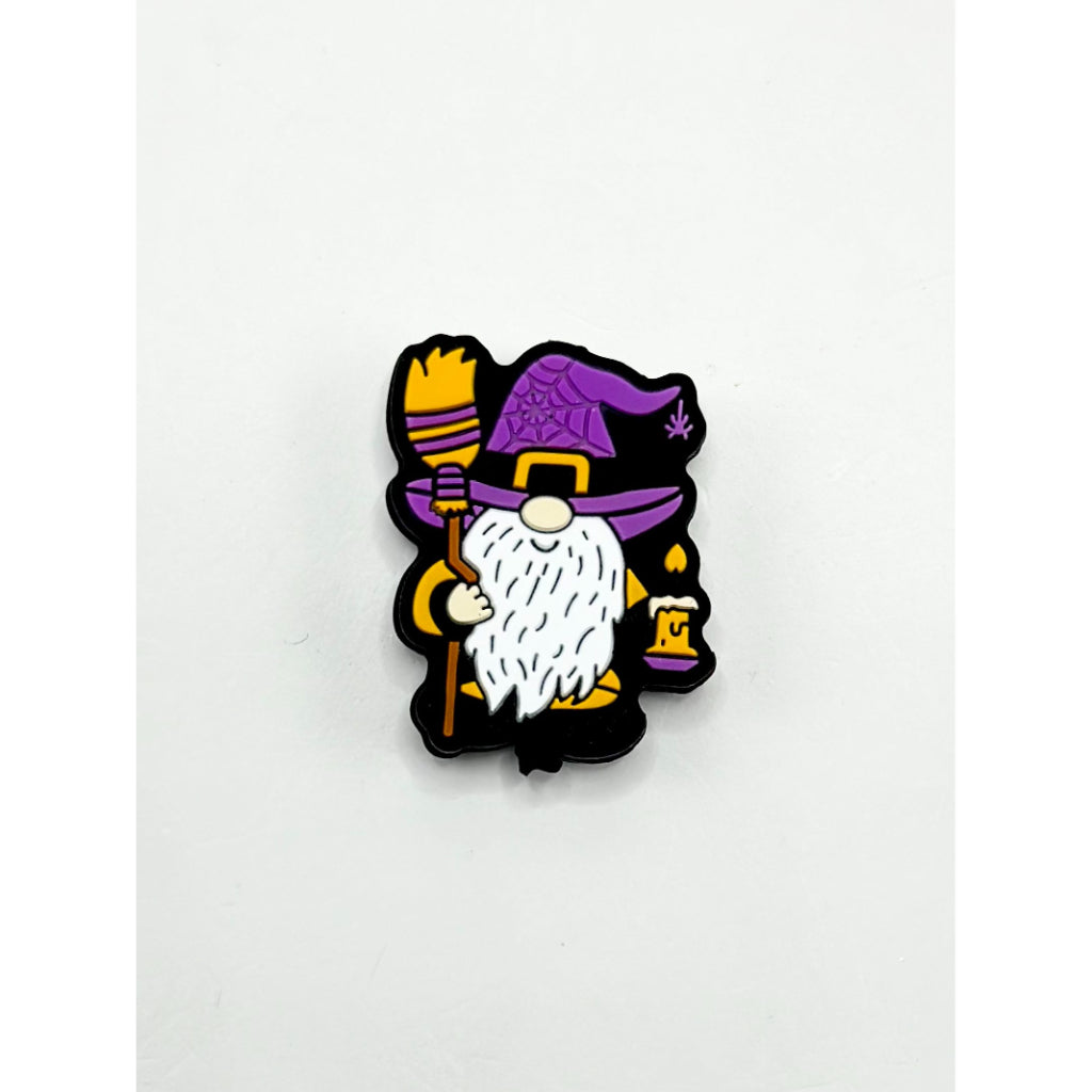 Gnome Dwarf with Purple Hat Broom Candle Silicone Focal Beads