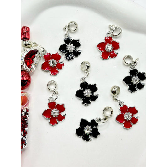 Five-Petal Flower Alloy Charm Chain with Clear Rhinestone for Pen, Random Mix, Around 38MM