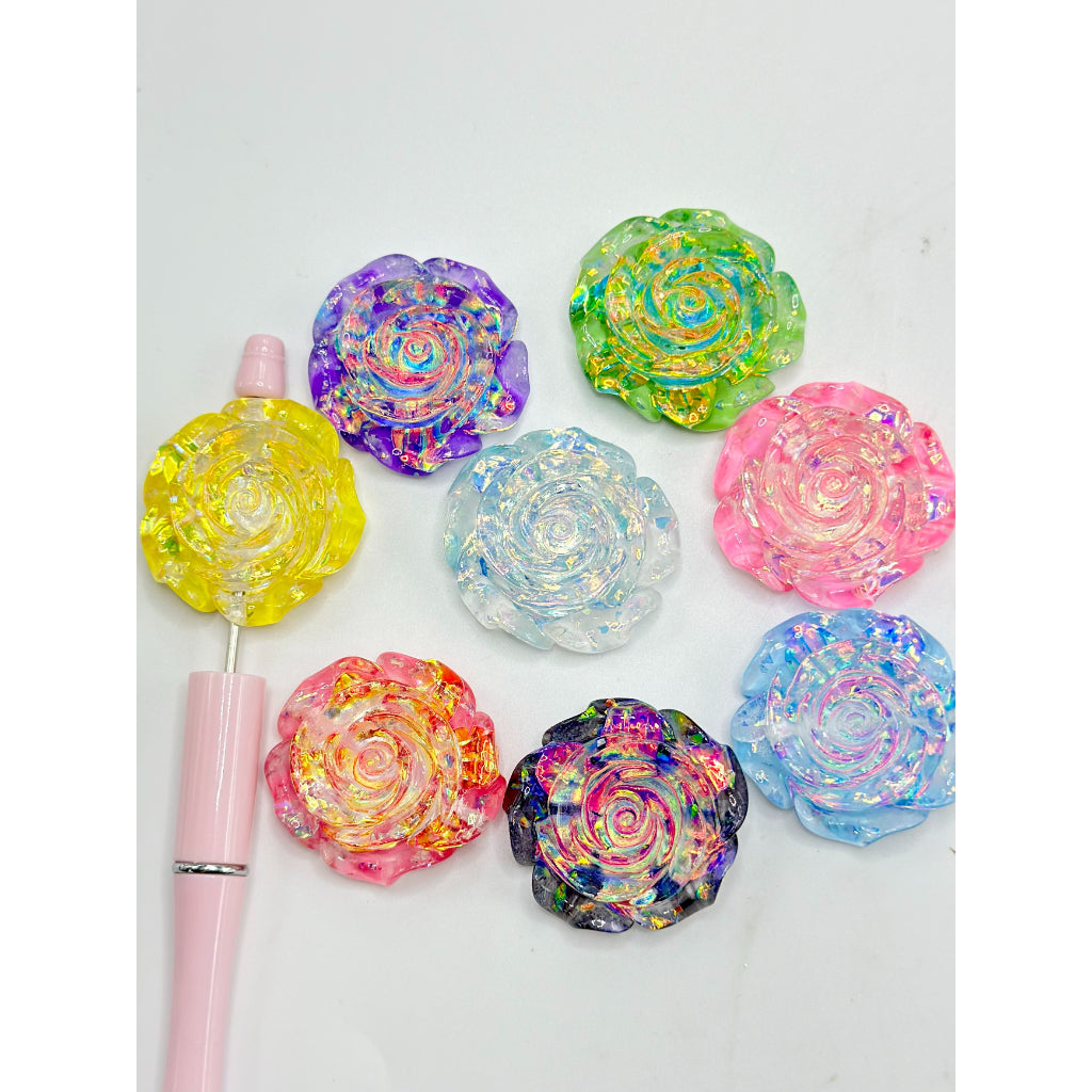 Large Beautiful Resin Flower Charms Beads Accessories, Random Mix, 36MM