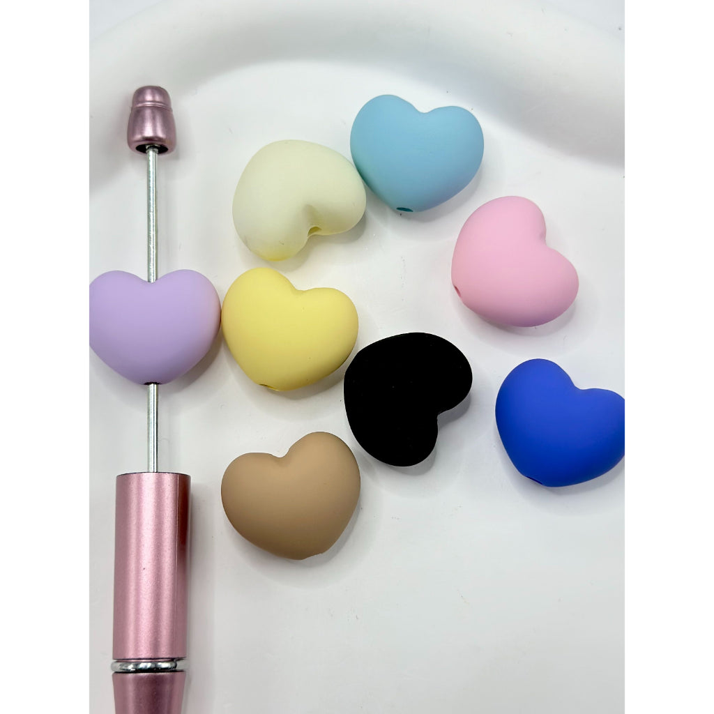 Solid Color Heart Shape Acrylic Beads with Rubber Coating, Random Mix, 19MM by 23MM