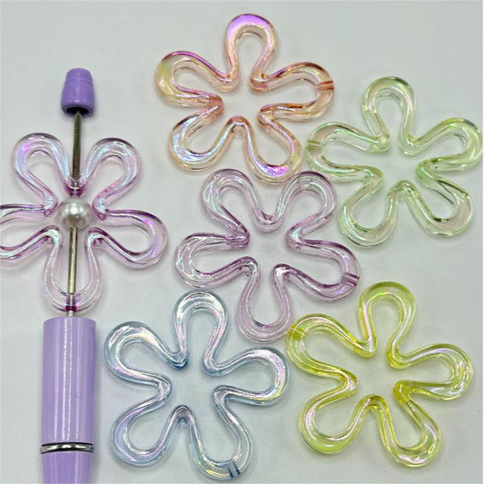 Hollow Translucent Various Colors Flowers with Five Petals Acrylic Beads, Random Mix Color, 44MM