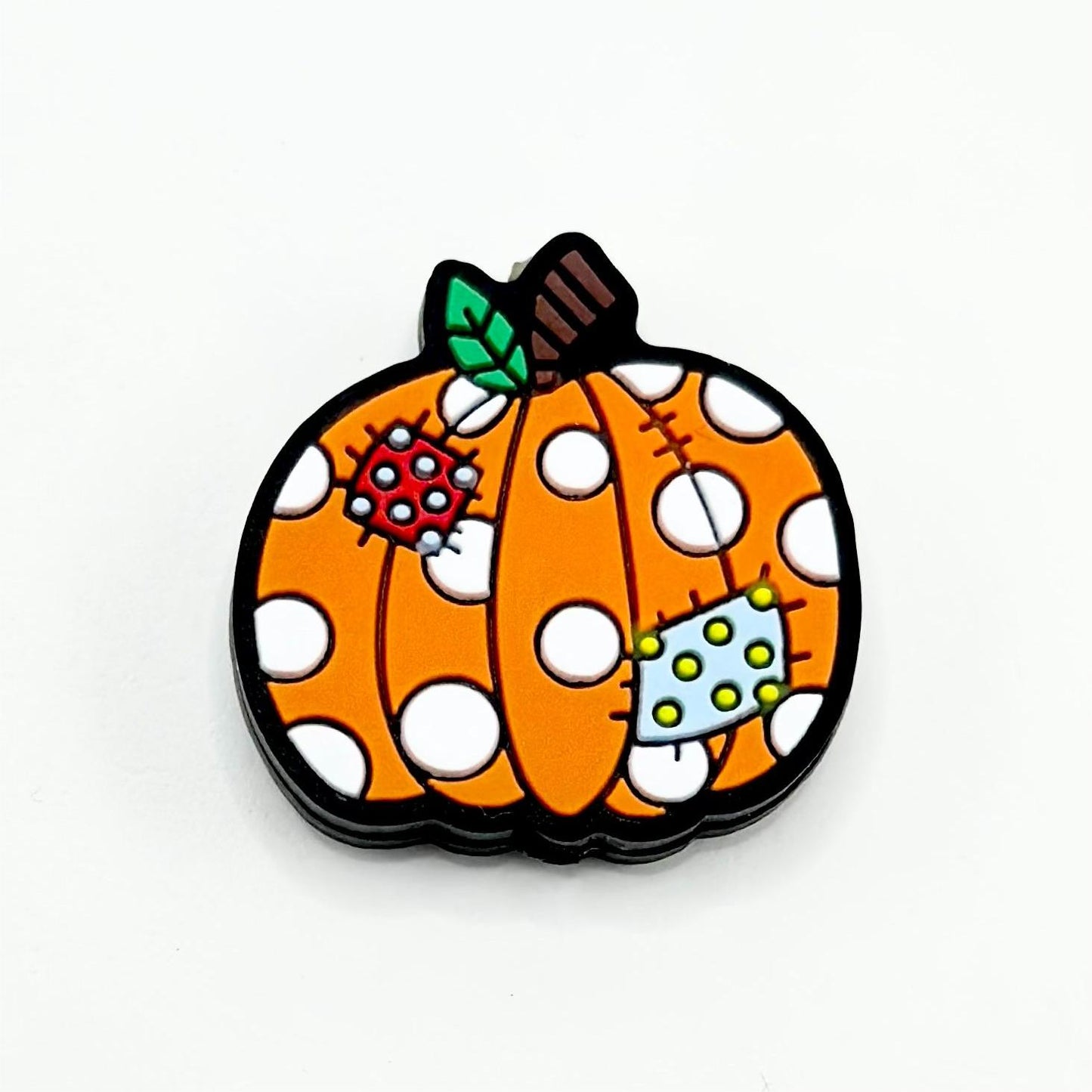 A Big Pumpkin with White Dots and Patches Silicone Focal Beads