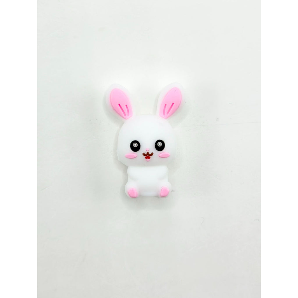 3D Little Cute Bunny Rabbit with Pink Ears Silicone Focal Beads