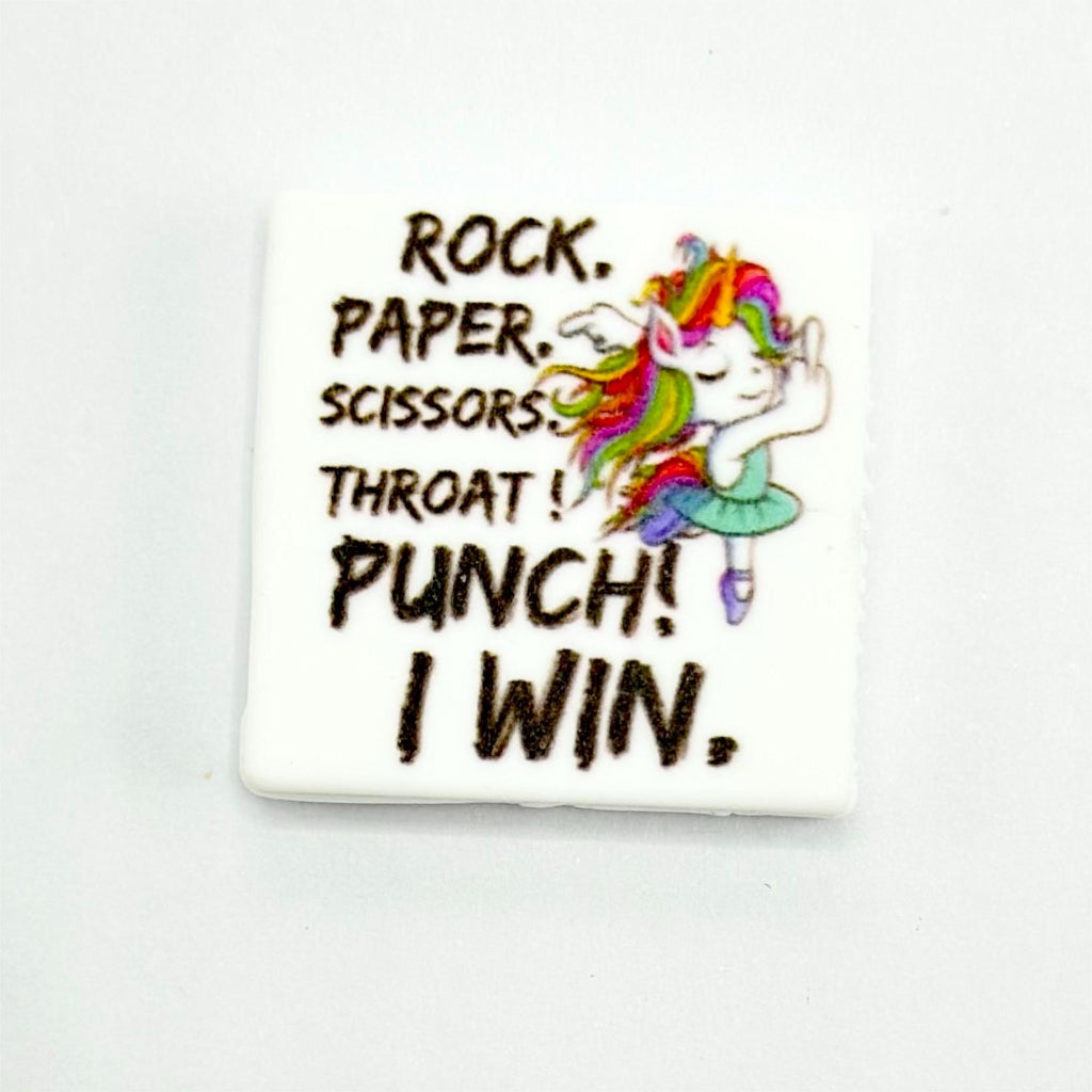 Unicorn Rock Paper Scissors Throat Punch I Win Silicone Focal Beads