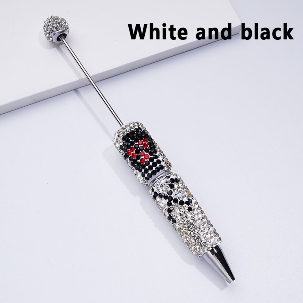 Horror Skeleton Skull Head Design Beadable Clay Pens with Colorful Rhinestones Covered the Entire Pen