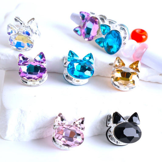 Mini Cute Silver Alloy Cat Head with Shiny Colorful Rhinestones Beads, Around 18*19MM, Random Mix