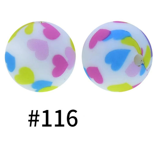 Colorful Hearts Printed Silicone Beads Number 116