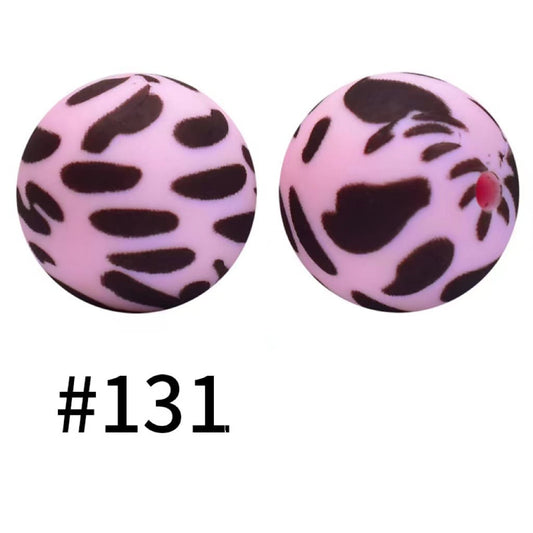 Pink Jaguar Printed Silicone Beads Number 131