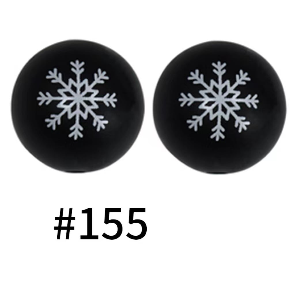 Snowflake on Black Printed Silicone Beads Number 155