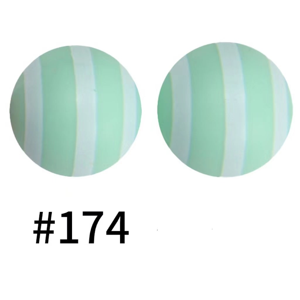 Teal White Stripes Printed Silicone Beads Number 174