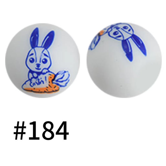 Blue Bunny Carrot Printed Silicone Beads Number 184