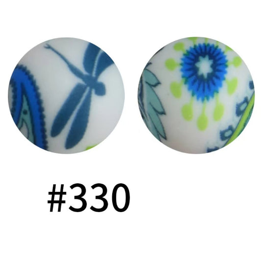 Dragonfly Flower Printed Silicone Beads Number 330